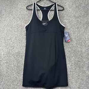 Reebok Retro Acvite Tennis Dress Black Women XL Attached Short Bra With Pads New
